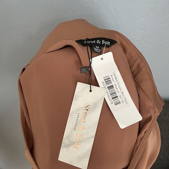 Strut & Bolt Candace Kimono Mini Dress Brown Front Tie - Picture 6 of 6